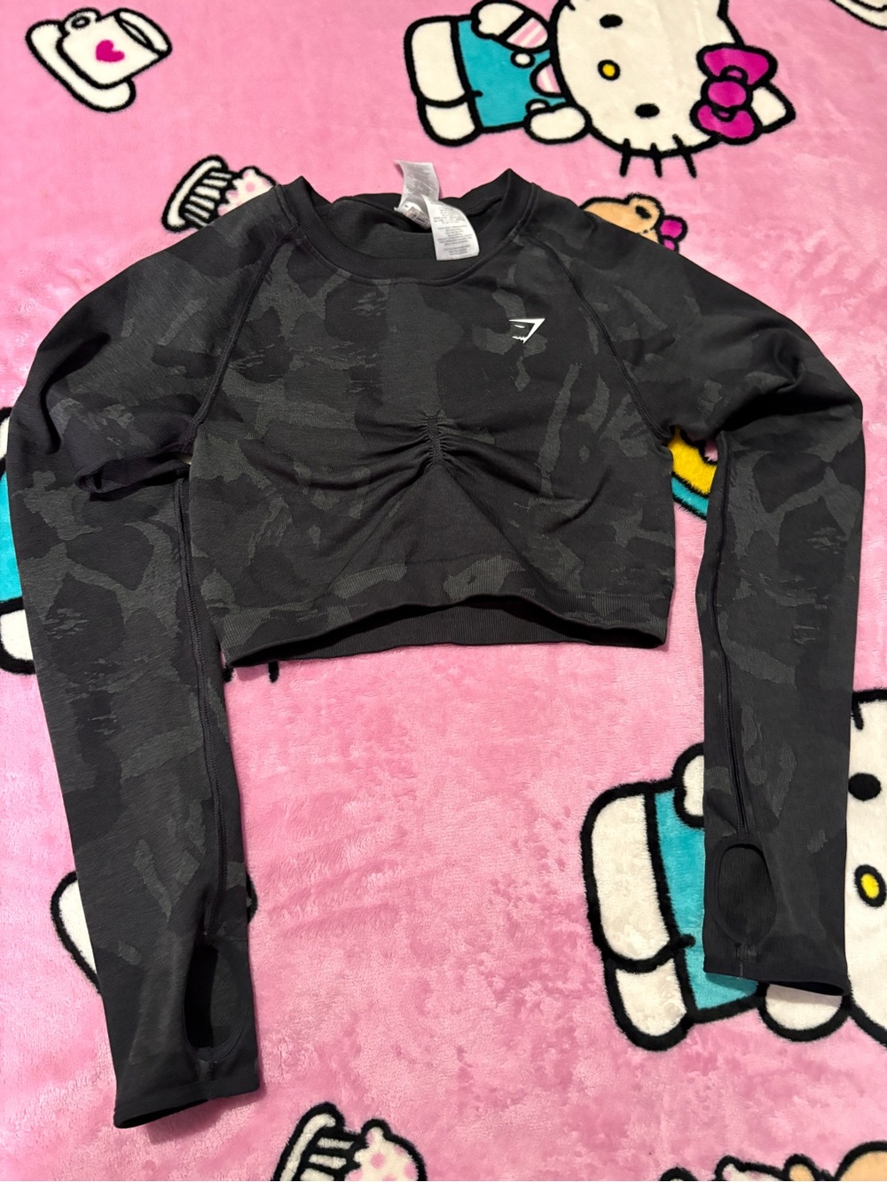 Gymshark Black Camouflage Cropped Seamless Long Sleeve Top